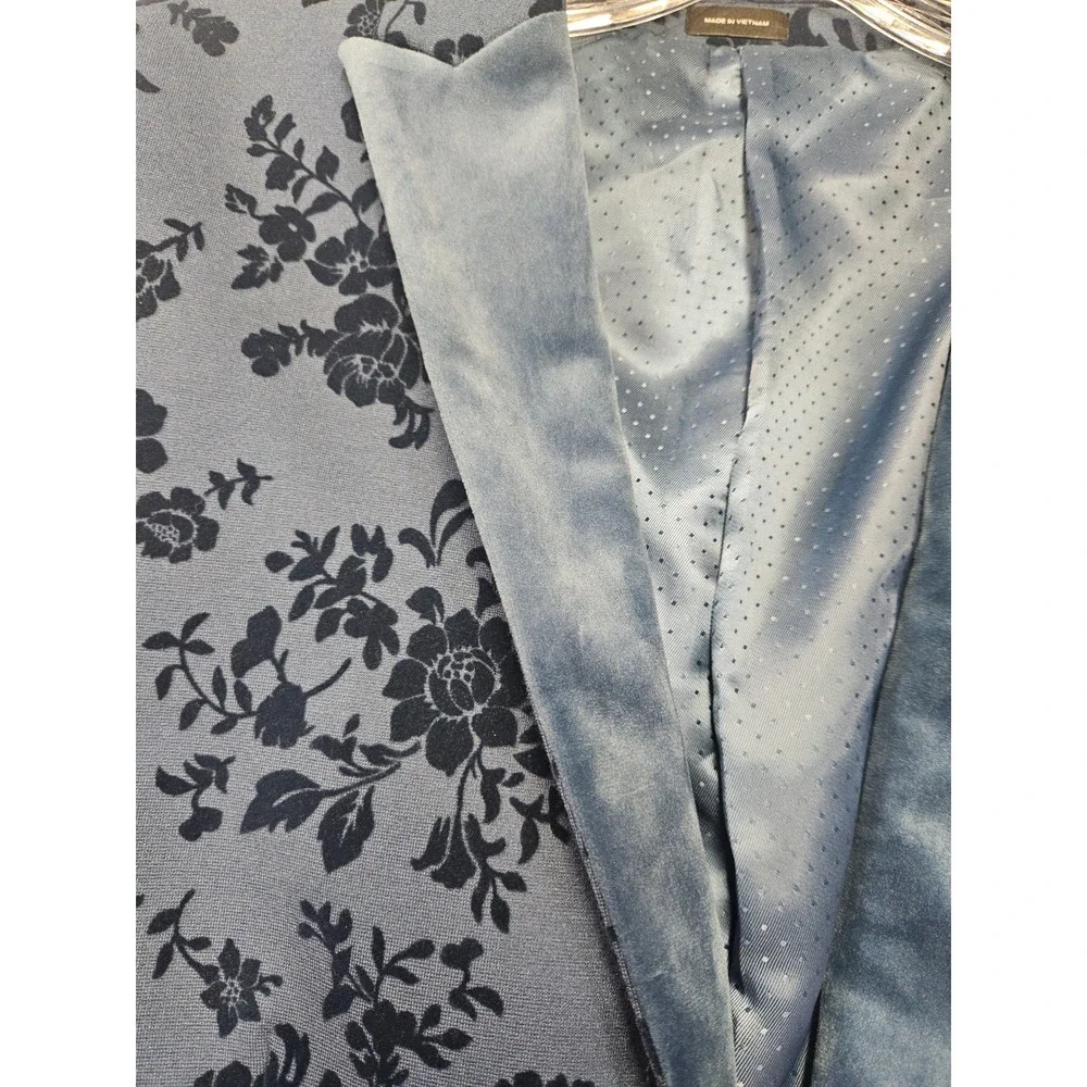 J. Ferrar Evening Edition Mens 36R Slim Fit Teal Floral Velvet Flocked Blazer